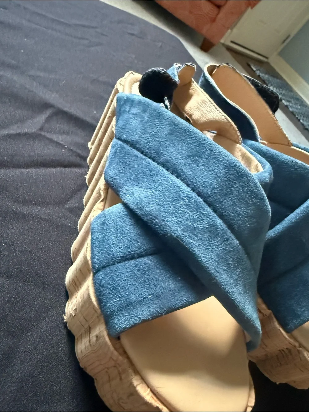 37 Free People Noelle PlatformTeal Suede Crisscross Platform Wedge  Italy 6.5